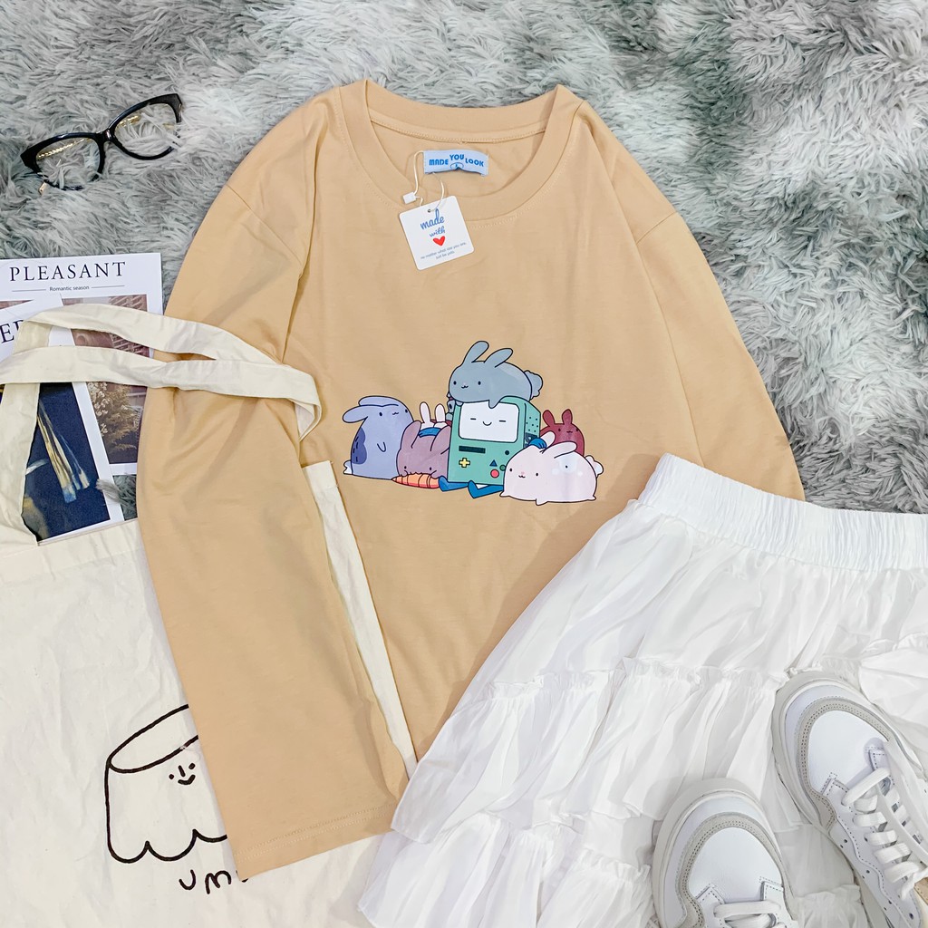 Áo Thun Tay Dài Unisex Form Rộng BMO THỎ MADE YOU LOOK ( HÀNG ĐẸP KÈM ẢNH THẬT )