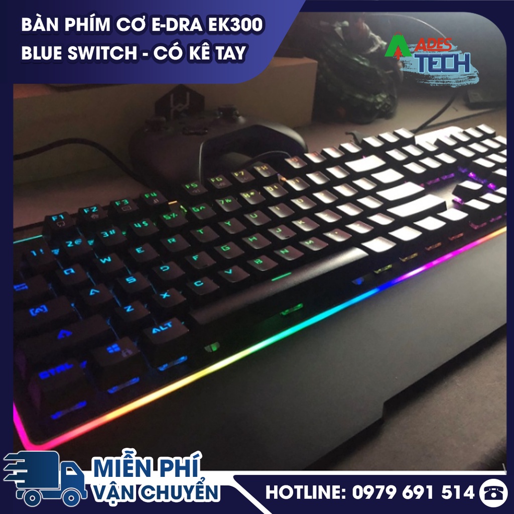 Bàn Phím Cơ EDRA EK300 - Blue Switch - CHỐNG NƯỚC - Có Kê Tay - LED RAINBOW - BH 24 tháng - CHÍNH HÃNG