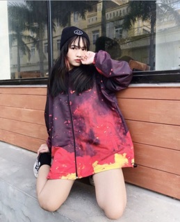 Áo khoác dù loang màu đỏ đen