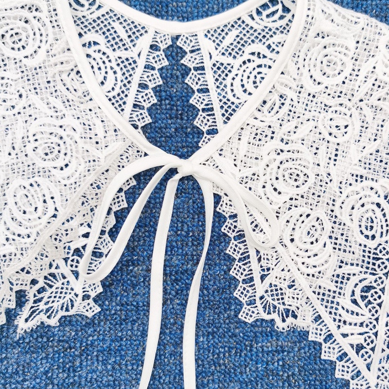 Khăn Choàng Cổ Giả Sợi Sữa Thêu Hoa Hồng Rỗng Buộc Dây Có Thể Tháo Rời Cho Nữ