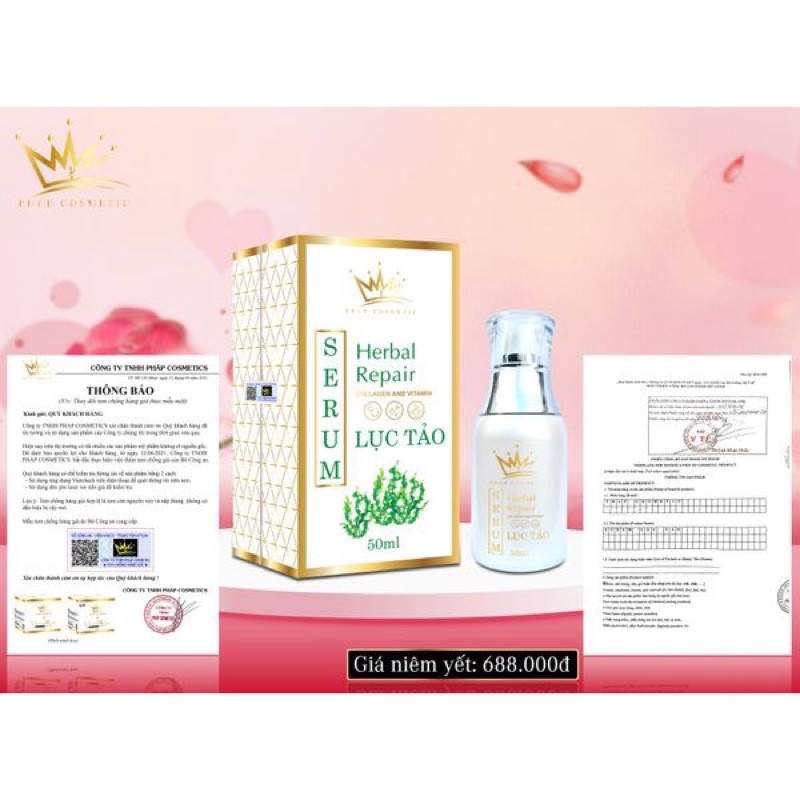 Serum lục tảo kèm sữa rữa mặt pháp Cosmetics