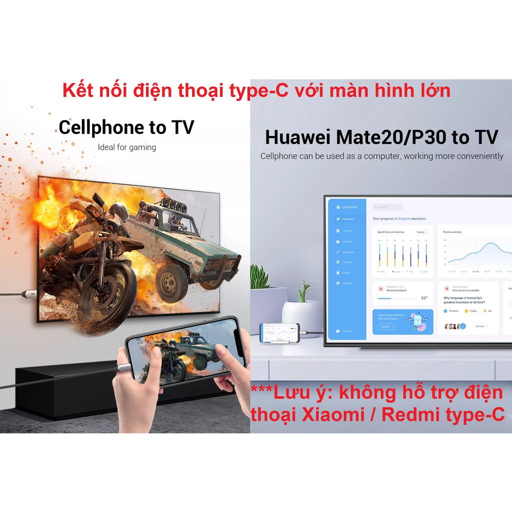 [Type-C to HDMI male] Cáp chuyển Type-C sang HDMI Vention CGSBG