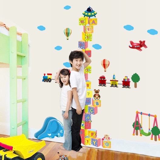 Decal trang trí tường - thước đo ô vuông chữ cái và số