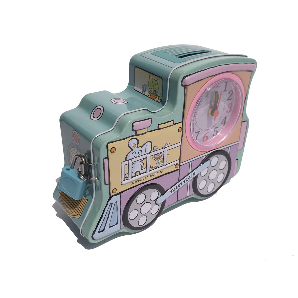 Hộp Tiết Kiệm Tiền Hình Tàu Hỏa Có Khóa - Két Sắt Mini Kích Thước 17x14x7cm