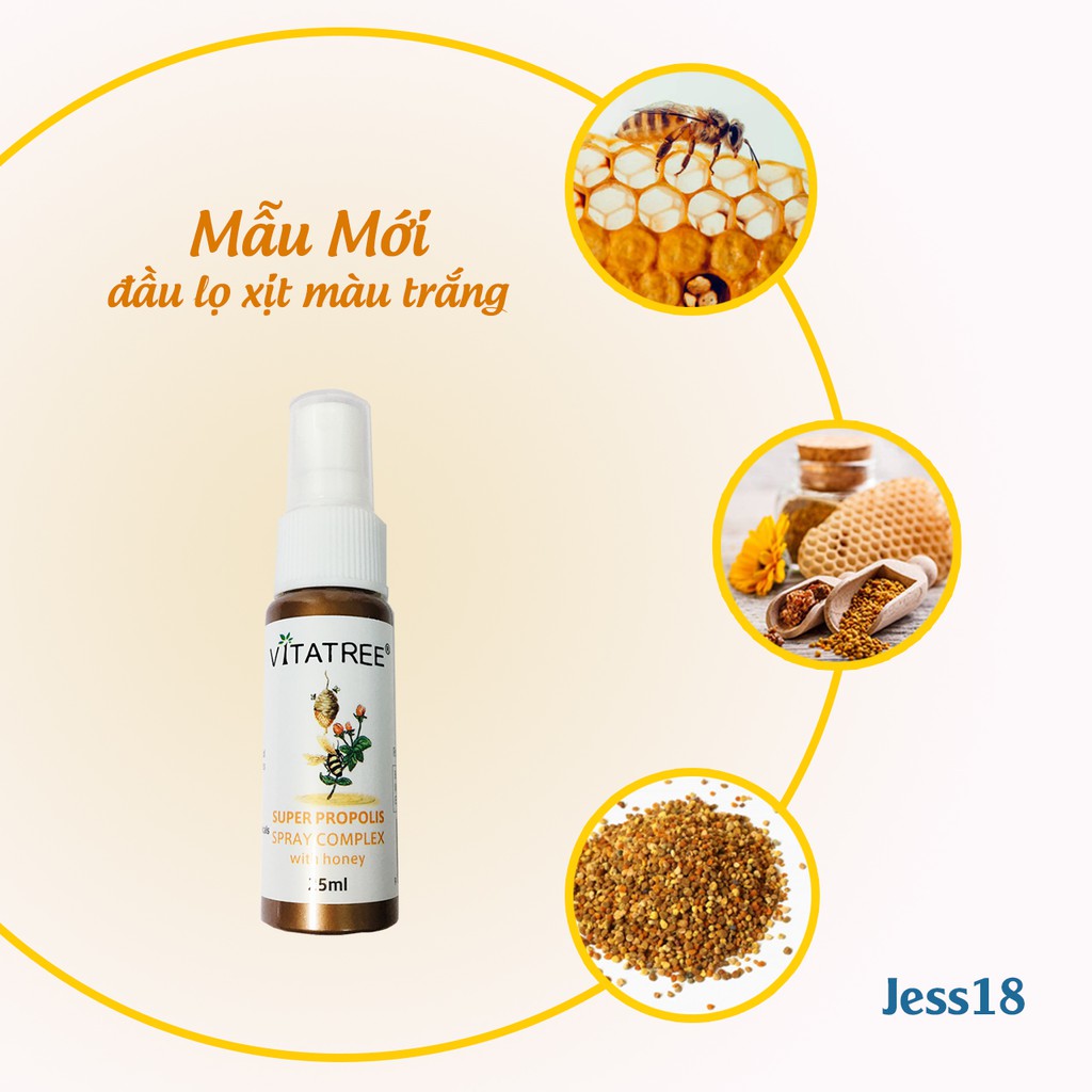 Xịt keo ong Vitatree Úc Super Propolis Spray Manuka Honey 25ml giảm ho đau họng, kháng khuẩn tăng đề kháng- Jess18