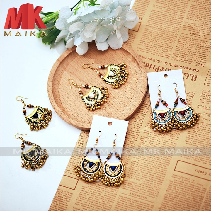 Khuyên Tai Dạng Hạt Vintage MK MAIKA Mẫu Dài MKKT115, khuyên tai thời trang độc đáo, phong cách retro, phù hợp đi biển