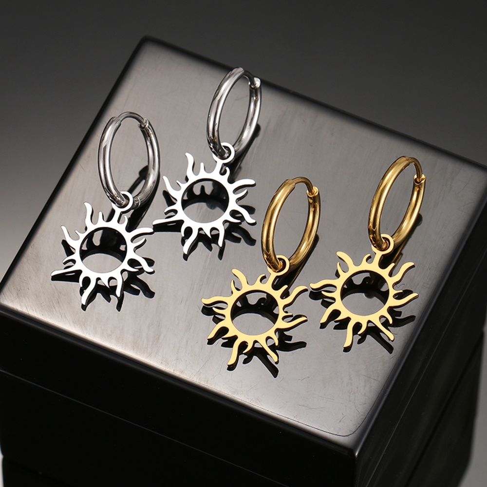 Khuyên Tai Tròn Hình Mặt Trời Bằng Thép Không Gỉ Mạ 2022 Thời Trang Mới Cho Nữ