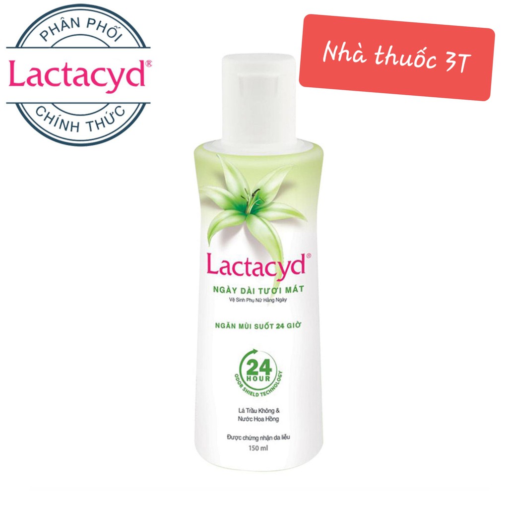 Dung dịch vệ sinh phụ nữ Lactacyd trầu không,  ngày dài tươi mát, tinh chất lá trầu không và nước hoa hồng 150ml.