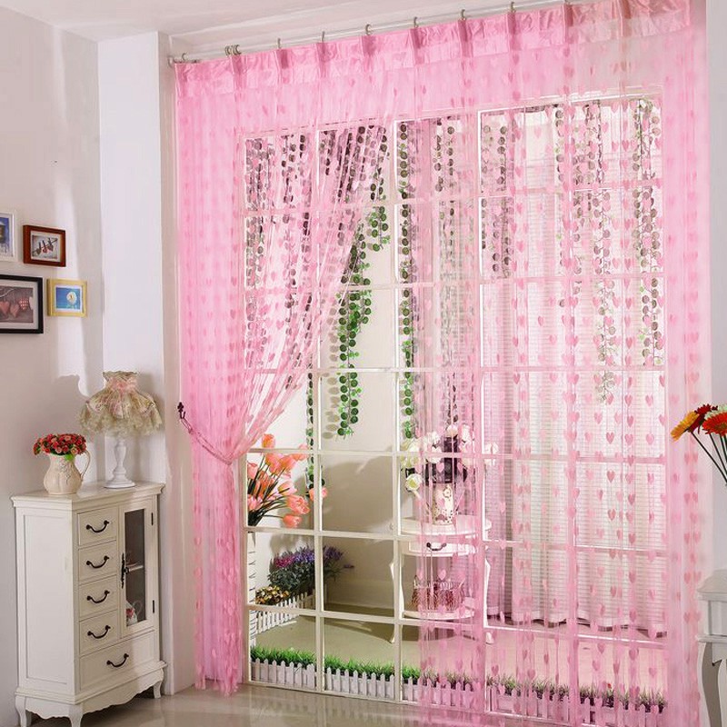 Rèm Cửa 100x200cm Họa Tiết Trái Tim Lãng Mạn