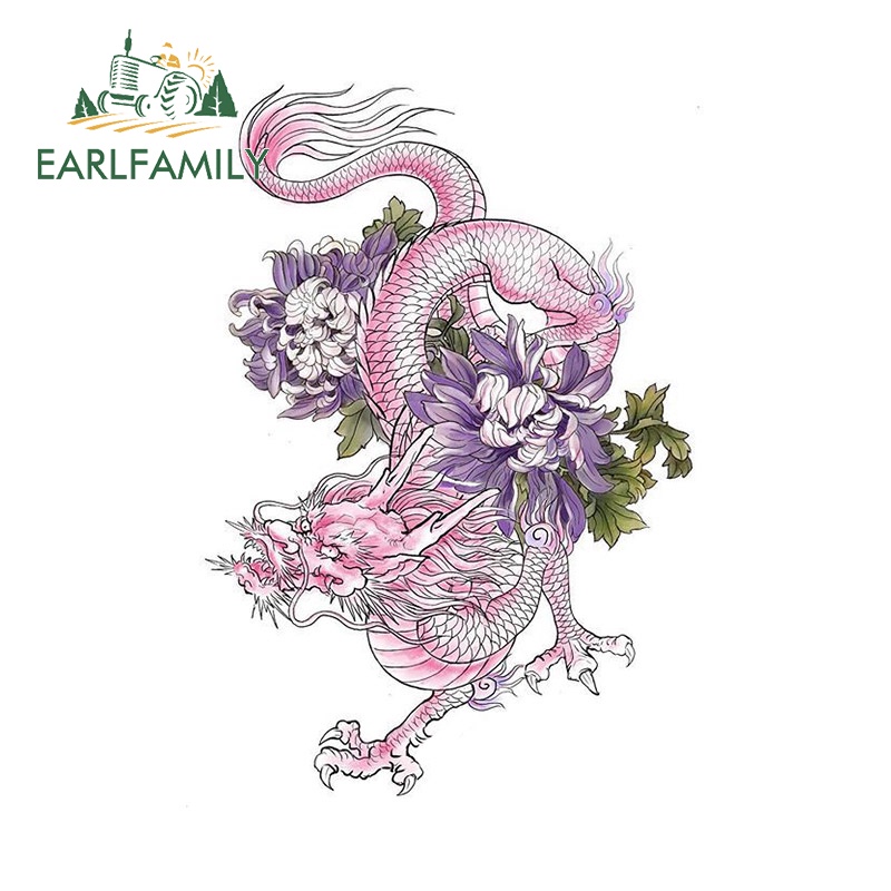 Sticker Dán Xe Hơi Hình Rồng Và Hoa Chống Thấm Nước 13Cmx10.9Cm
