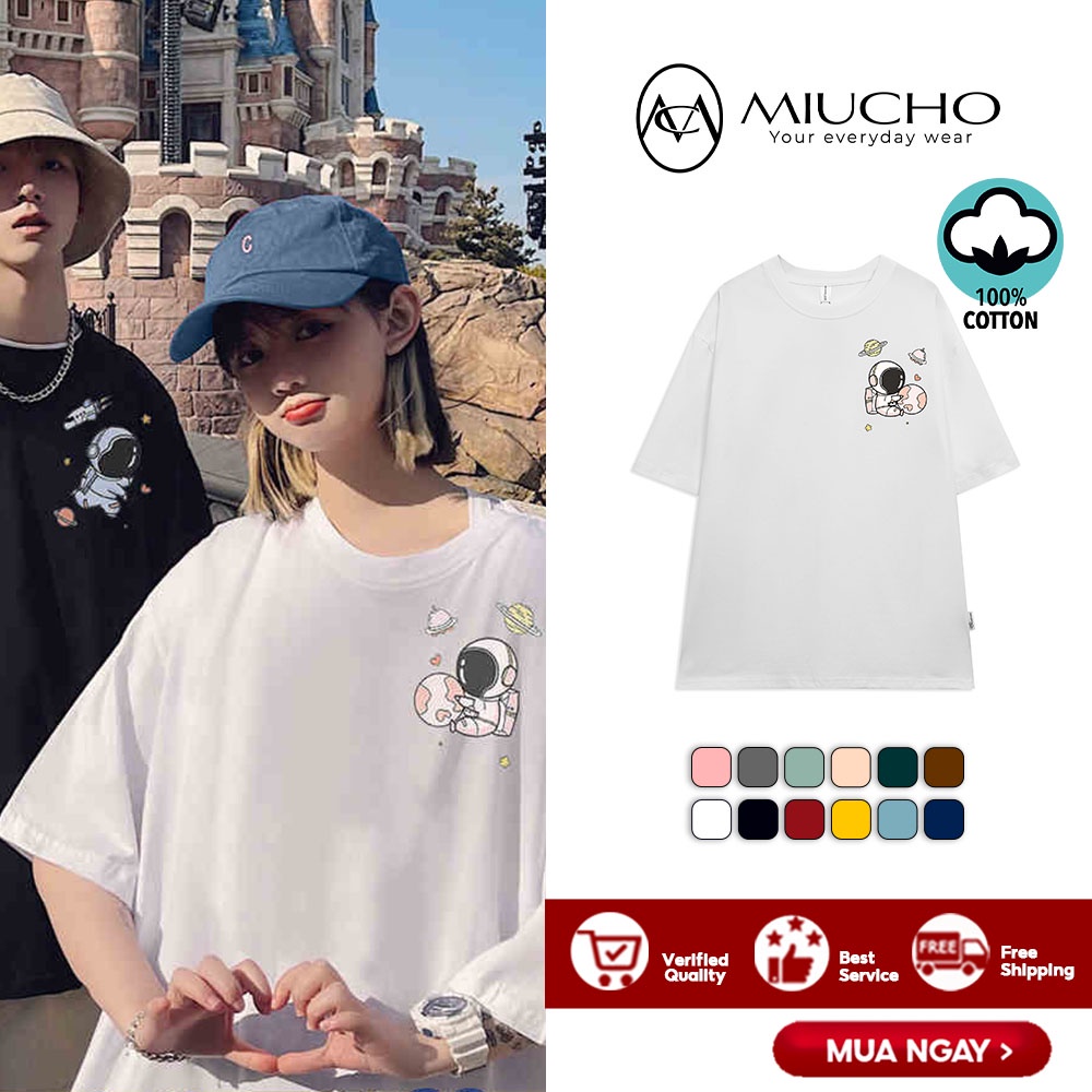 Áo phông đôi nữ form rộng tay lỡ unisex, áo thun đôi nữ form rộng tay lỡ unisex cotton AT079 Miucho in hình