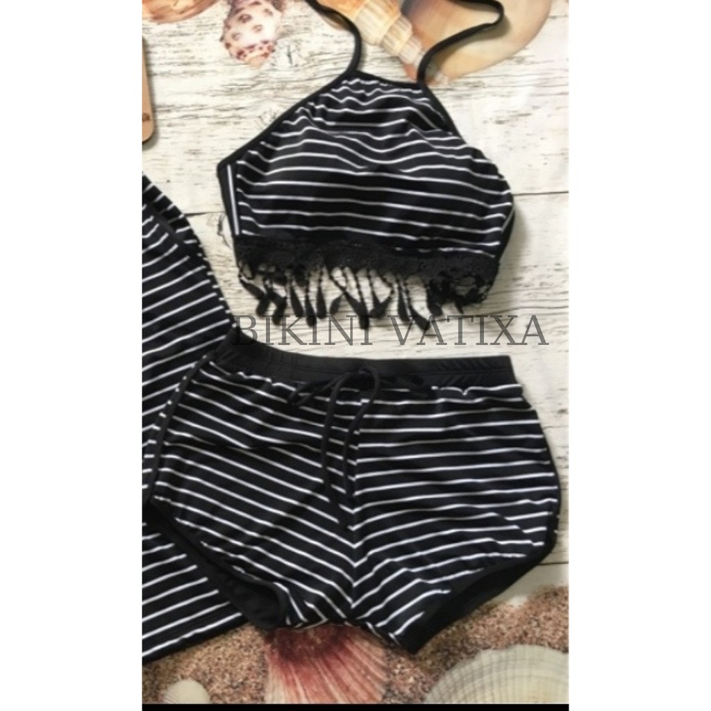 Bikini cho cặp đôi, đồ bơi đôi, cặp thun lạnh sọc đen VATIXA BKN05 | BigBuy360 - bigbuy360.vn
