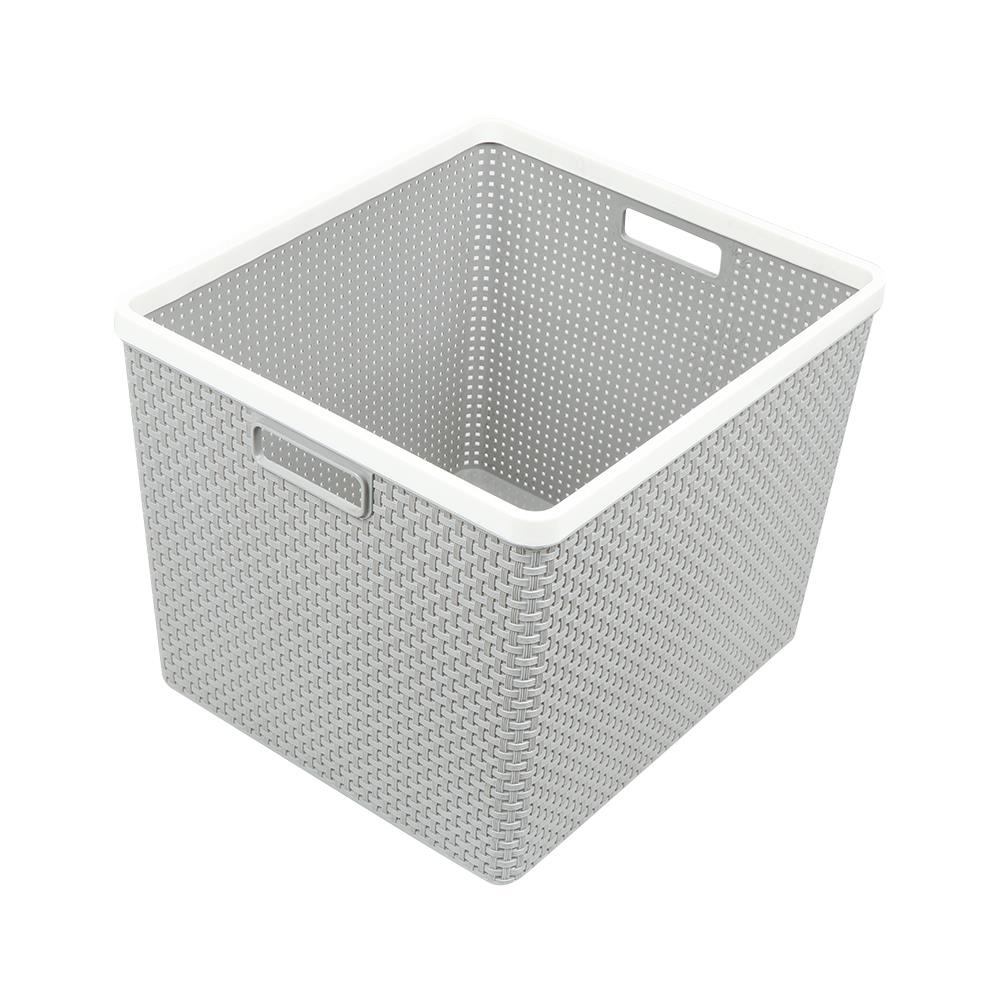 HomeBase Giỏ đựng đồ bằng nhựa có tay cầm tiện lợi Thái Lan W38,5xH32xD34,5 màu xám