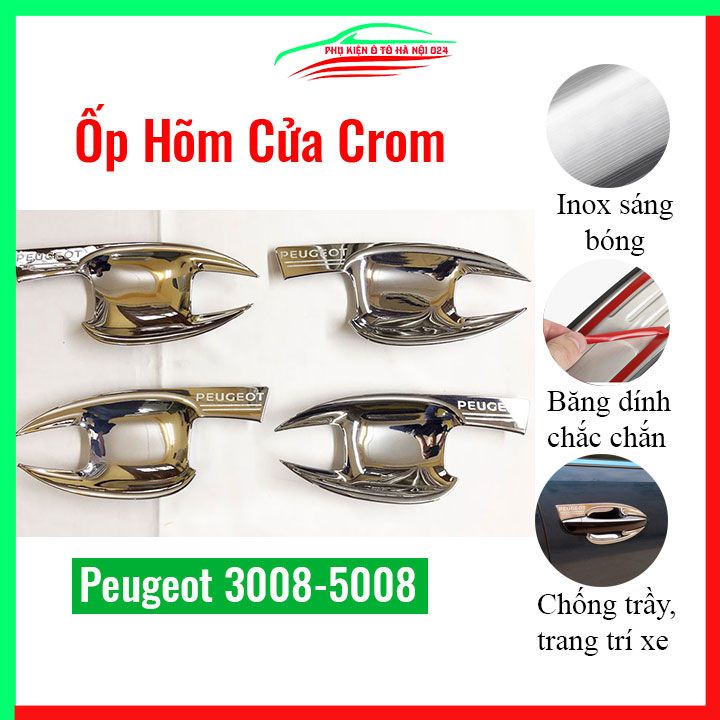 Ốp hõm Peugeot 3008, Peugeot  5008 mạ Crom chống trầy bảo vệ xe