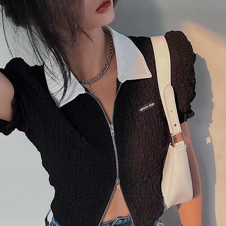 Áo thun cổ polo tay ngắn ôm dáng gợi cảm khí chất cho nữ | BigBuy360 - bigbuy360.vn