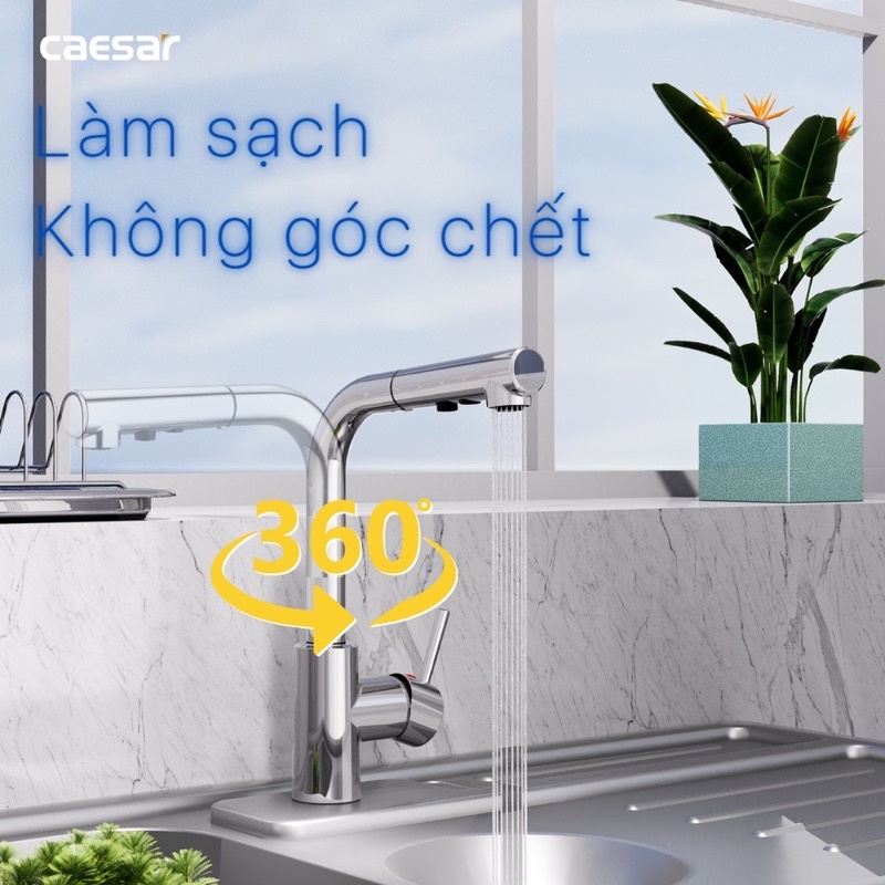 [Caesar] Vòi bếp, vòi rửa chén nóng lạnh rút dây cao cấp K915C