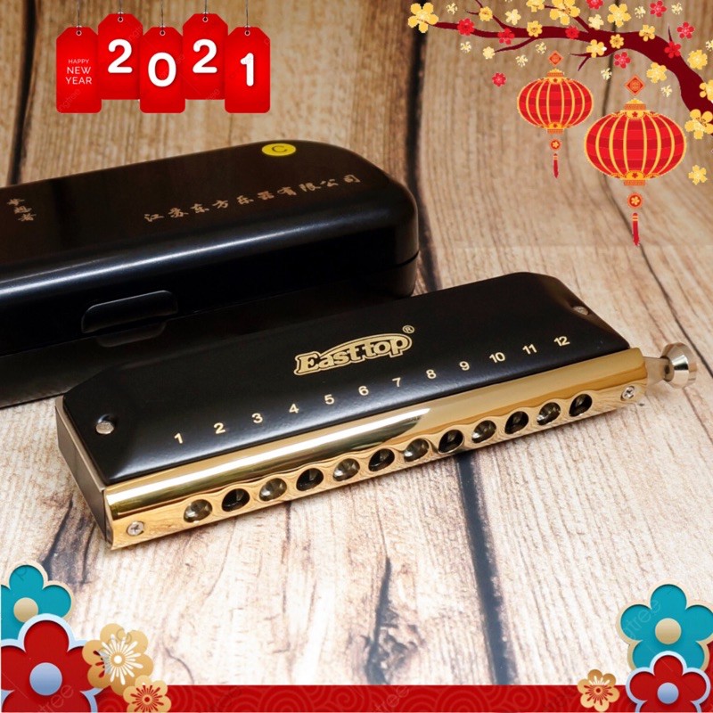 Kèn harmonica Chromatic T1248 Black/Gold 12 lỗ hiệu Easttop