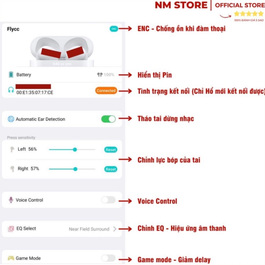 Tai nghe Bluetooth không dây Hổ Vằn 3 chip 1562M Pin 8h bản cao cấp nhất xuyên âm, âm thanh không gian, tai nghe TWS