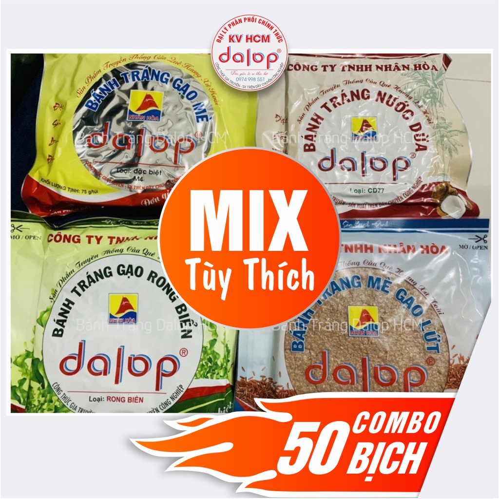 Thùng 50 bịch bánh tráng nướng sẵn Dalop - MIX  các loại khác nhau tùy thích