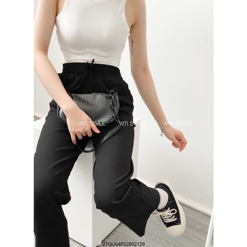 Quần culottes đũi 255 VM STYLE dáng dài, quần suông ống rộng lưng thun dáng đẹp 22QU01P21102