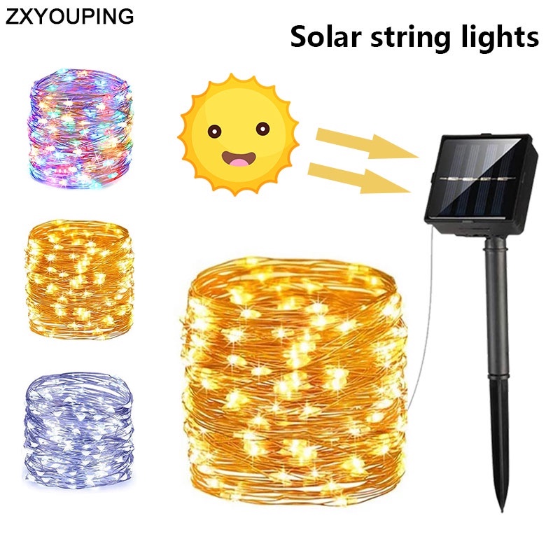 Dây Đèn Led 22m Sử Dụng Năng Lượng Mặt Trời Chống Thấm Nước Trang Trí Ngoài Trời