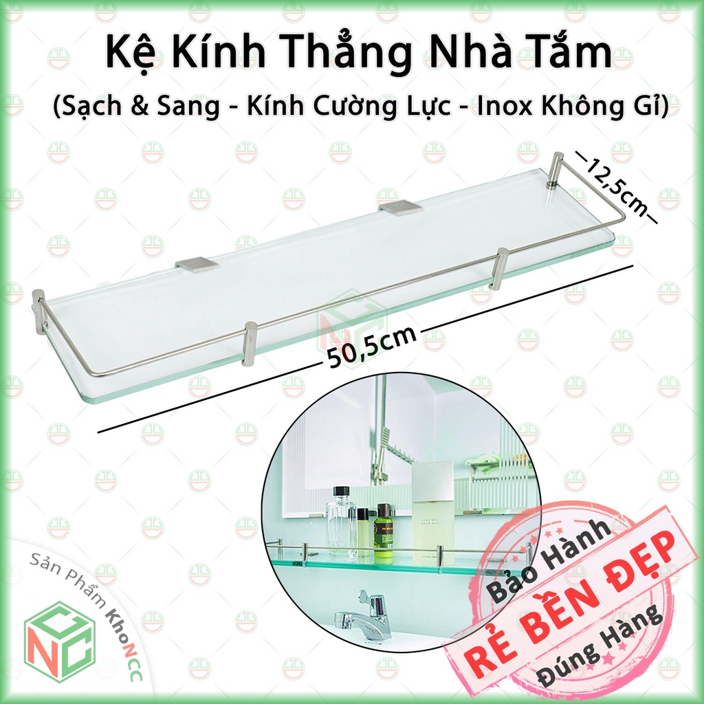 [KhoNCC] Kệ Thẳng Kính Cường Lực - Khung Inox 304 Dùng Trang Trí Phòng Tắm - Nhà Vệ Sinh - NPD-KeKiTha-5104