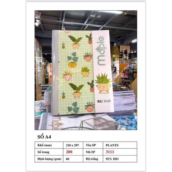 Sổ bìa bồi may gáy Maple 200/260/300/360 trang dòng kẻ ngang Cao cấp
