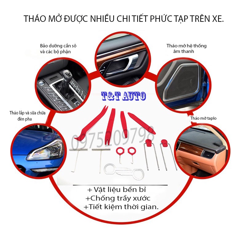 Bộ dụng cụ tháo lắp nội thất, âm thanh xe hơi gồm 12 chi tiết chất lượng cao.