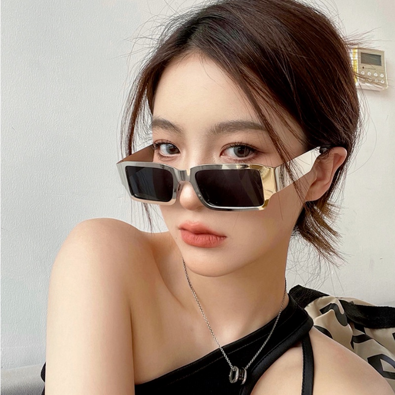 (KIQI-FASHION) COD Kính Mát Gọng Kim Loại Hình Chữ Nhật Chống Tia Uv400 Thời Trang Mới