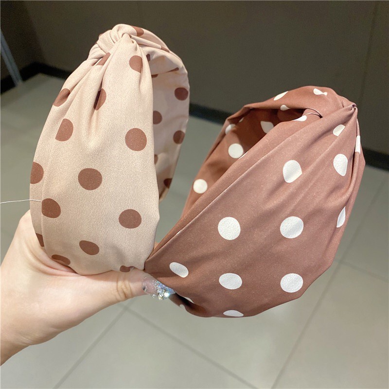 Băng Đô Cài Tóc Bản Rộng Thắt Nút In Họa Tiết Trà Sữa/Cà Phê Màu Sắc Đơn Giản Dễ Phối Đồ Thời Trang Cho Nữ F429