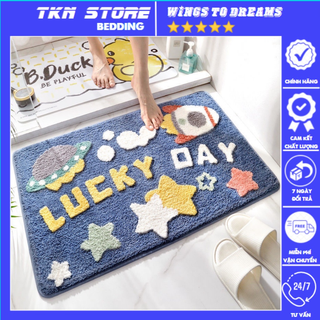 Thảm lau chân 3D hình thú, Thảm chùi chân lông cừu siêu xinh thấm hút nước tốt, mặt sau chống trơn trượt siêu bám