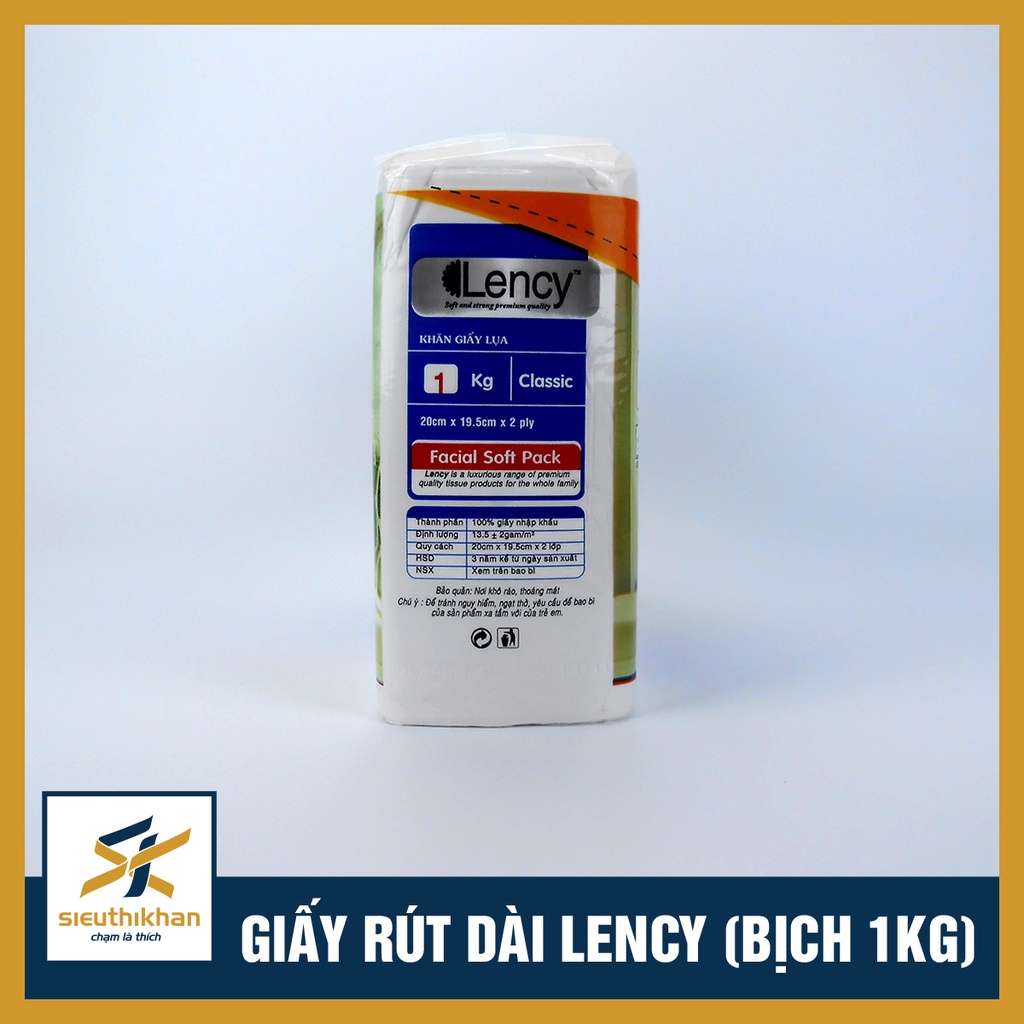 Giấy ăn rút Lency dài túi 1kg, 2 lớp 100% bột giấy nhập khẩu | SIÊU THỊ KHĂN