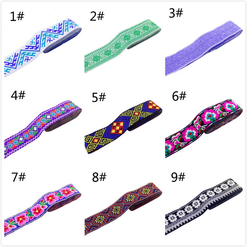 Set 5 Yards Vải Ren Thêu Họa Tiết Dân Tộc Rộng 5cm Làm Ruy Băng Thủ Công DIY