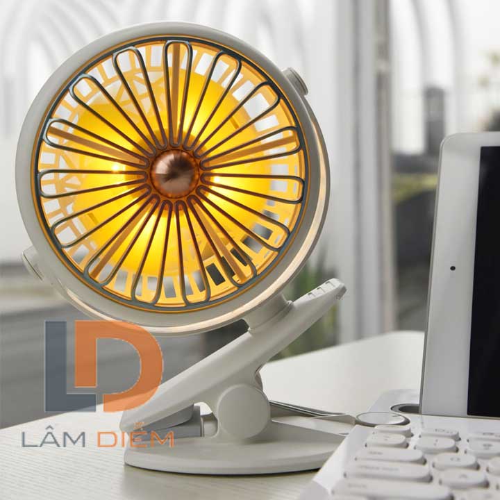 Quạt sạc kẹp bàn có đèn led siêu mát nđ 2118 - 2006