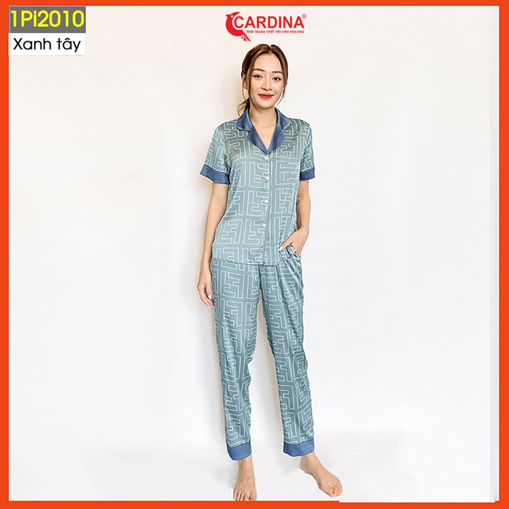 Đồ bộ pijama nữ CARDINA chất lụa satin Nhật cao cấp quần dài áo cộc tay mềm mại 1Pi20.