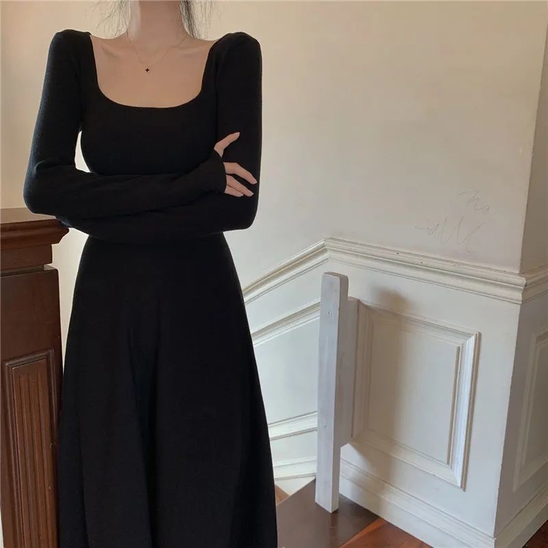 Đầm Tay Dài Cổ Vuông Thời Trang Mùa Thu Quyến Rũ Cho Nữ 2021