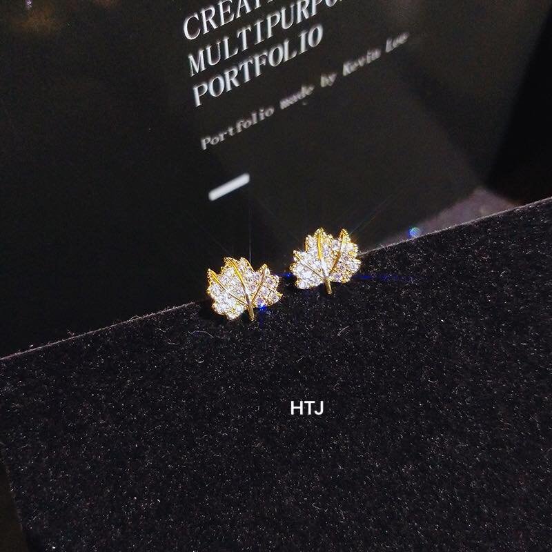 Bông tai bạc ta nhỏ xinh hình chiếc lá gắn đá sáng lấp lánh - Khuyên bạc Bibi