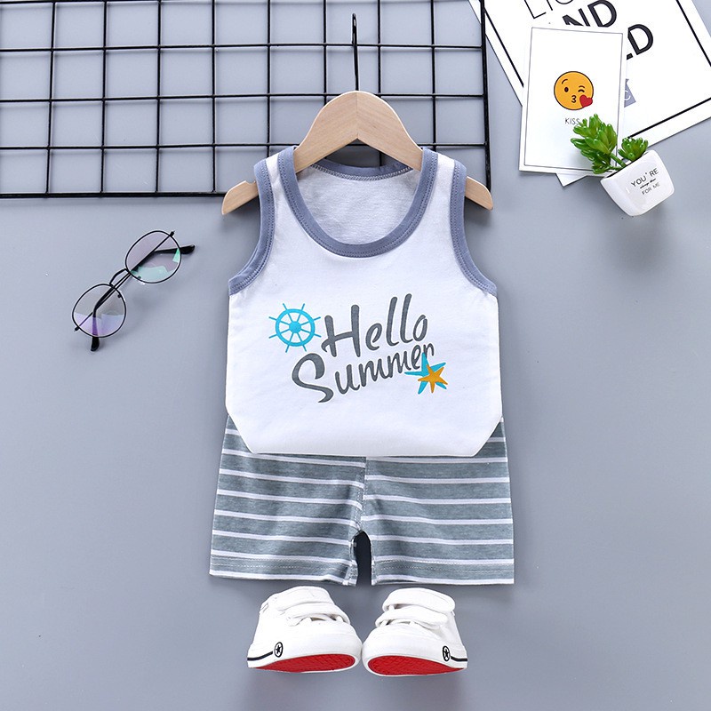Bộ Áo Sát Nách In Hoạt Hình + Quần Short Cho Bé