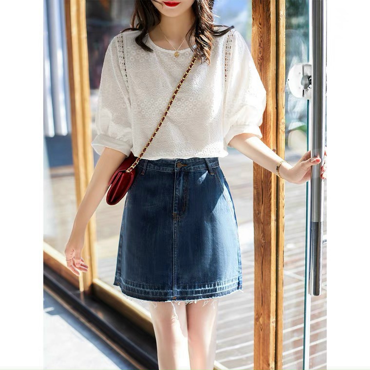 Áo Sơ Mi Cổ Tròn Dáng Xòe Tay Ren Ngắn Bèo Ngực Chữ U Họa Tiết Ren Thêu Hoa Nhí kèm {video+ảnh thật} áo sơ mi nữ | BigBuy360 - bigbuy360.vn