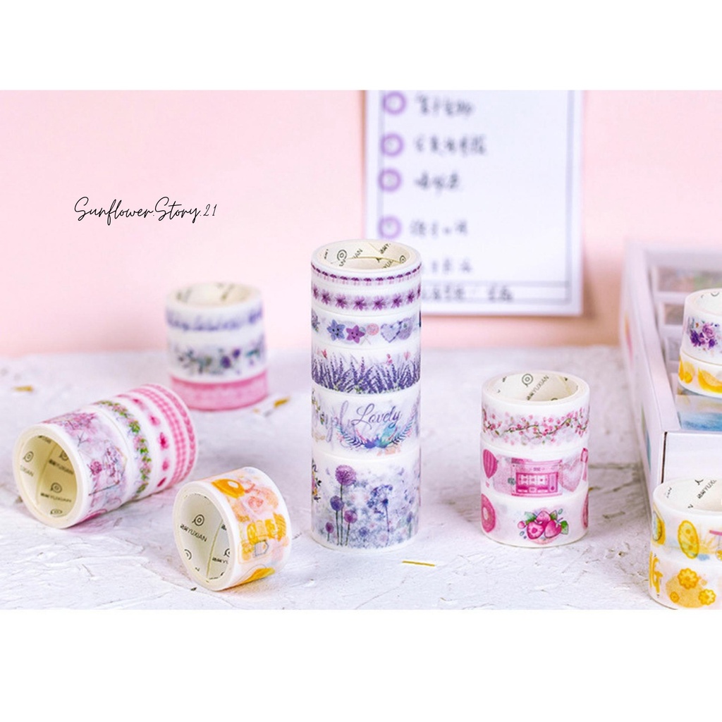 Hộp 100 cuộn washi tape dễ thương dùng trang trí sổ, trang trí bullet journal