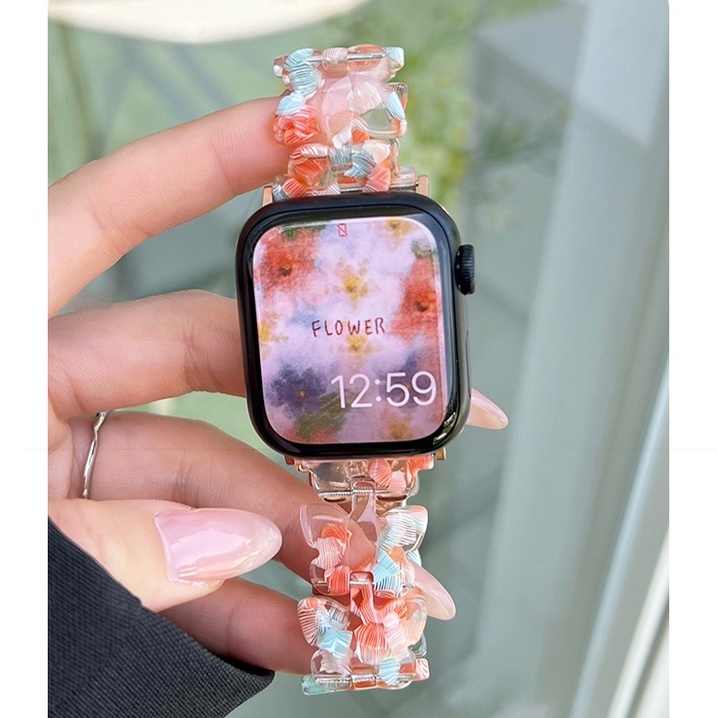 Dây Đeo Thay Thế Bằng Nhựa Resin Hình Bướm Cho iwatch 7 Series 6 / 5 / 4 / 3 / SE 41mm45mm 40mm44mm Ip iwatch band 7 6 5 4 SE