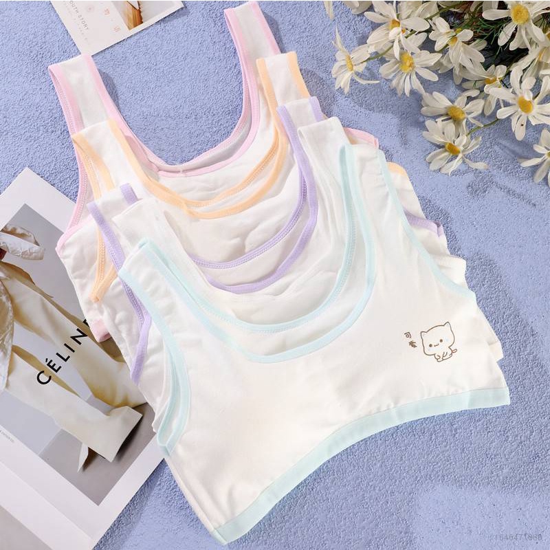Áo Ngực cotton Không Gọng In Hình Mèo Dễ Thương Cho Bé Gái 10-18 Tuổi Hoạt Hình