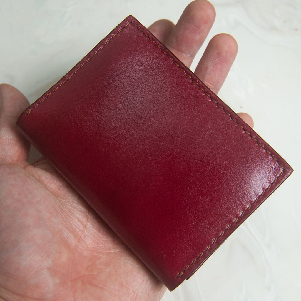 VÍ DA MINI NHIỀU NGĂN CÓ THỂ ĐỰNG TIỀN MẶT VÀ CÁC LOẠI THẺ - VÍ DA BÒ MÀU ĐỎ NÂU - ĐỒ DA THỦ CÔNG