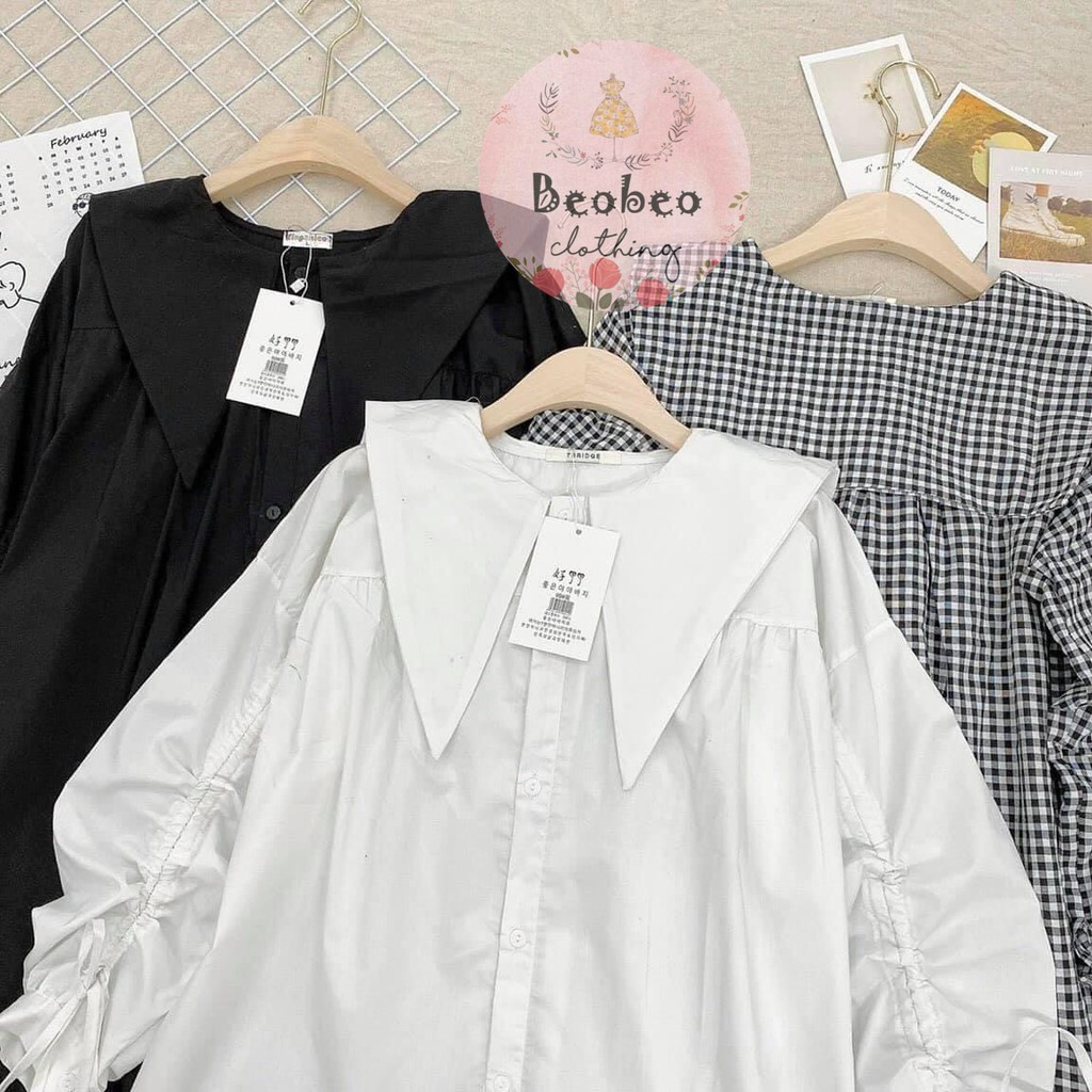 Áo sơ mi oversize cổ thuỷ thủ rút dây tay phồng ulzzang
