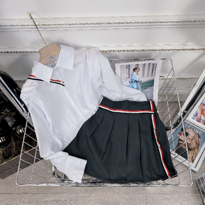 Chân váy xếp ly mix áo sơ mix siêu đẹp _JZ5TA