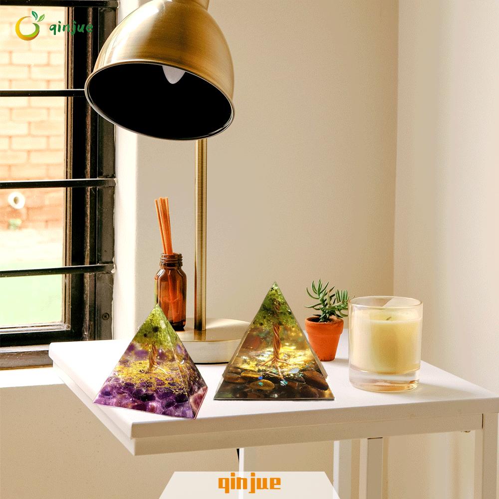 🍒QINJUE🍒 Shelf Decor Orgone Pyramid Spirtual Things|Pedestals Peridot and Sodalite Chakra|Orgonite Boost Immune System EMF Protection Healing Hand Craft Gifts for Women Positive Energy Generator