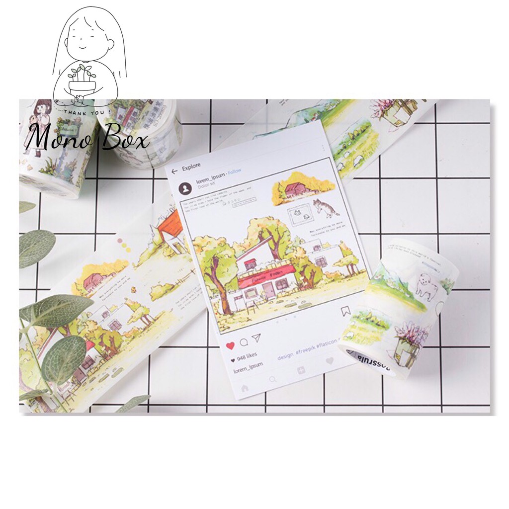 [Chiết] Washi tape 35x7cm băng keo dính trang trí phong cảnh thiên nhiên Mono_box 00803