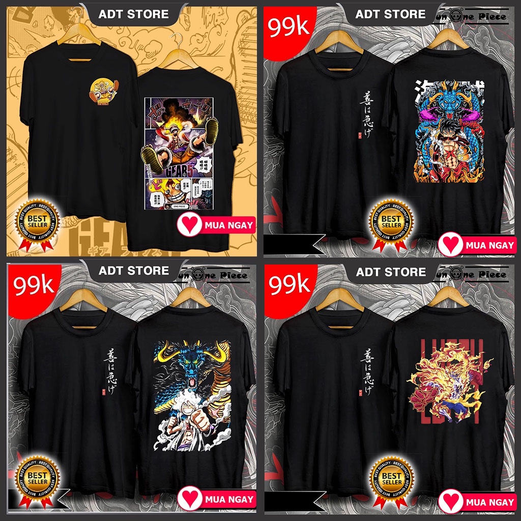 Top 4 Áo One Piece in hình Luffy Gear 5 và Tứ Hoàng Kaido độc đẹp, giá siêu rẻ