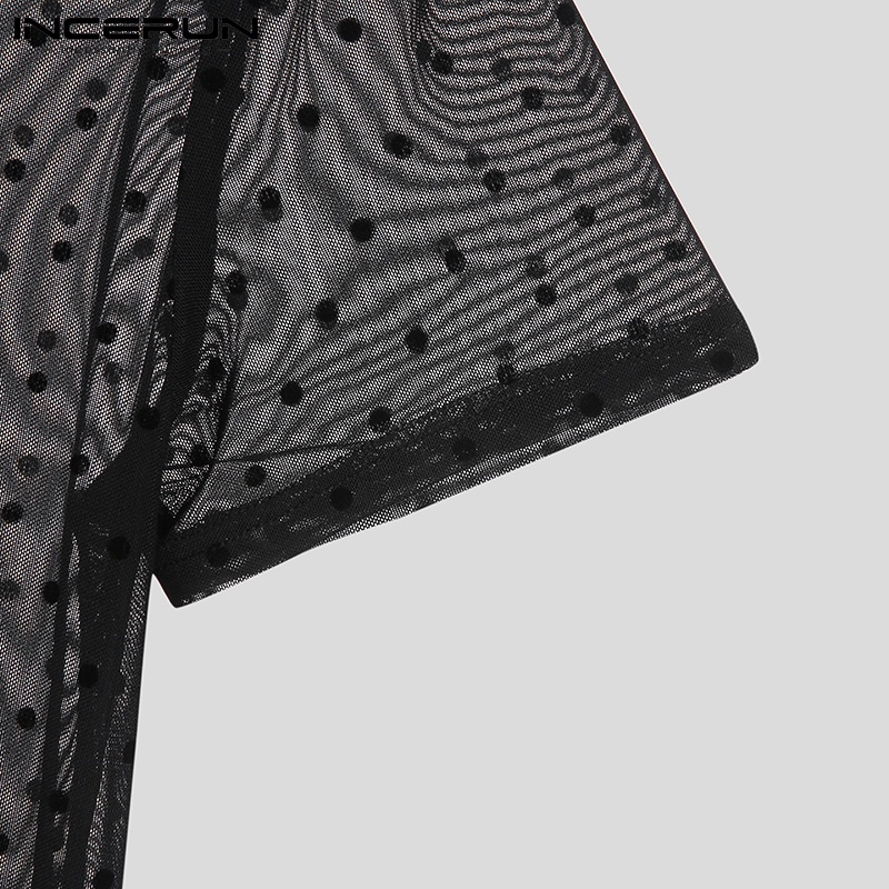 Áo nam INCERUN tay ngắn cổ tròn in chấm bi nhìn thấu hợp thời trang