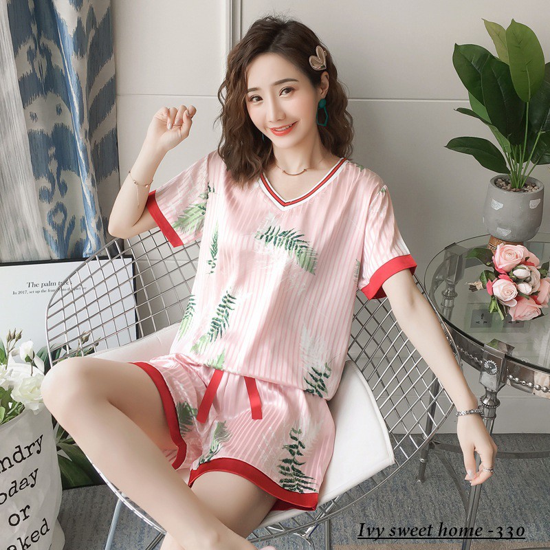 [ Mã WASTRUN4 giảm 10% tối đa 30K đơn 99K] Bộ Lụa mặc nhà ngắn Tim sọc cổ V 🌿 BIG SIZE 🌿 Lụa băng mềm mại - IVY081 | BigBuy360 - bigbuy360.vn